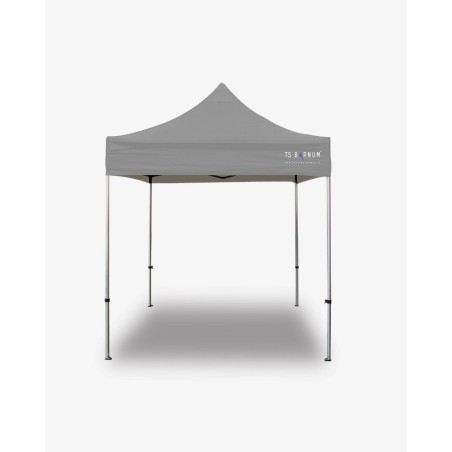 Tente pliable de dimension 1,5x1,5 composé d'une structure en aluminium et d'un toit gris.