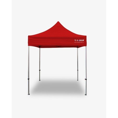 Barnum pliant 1.5x1.5m. Cette tonnelle pliante rouge en aluminium est équipée d'une bâche classée au feu M2 et est imperméable